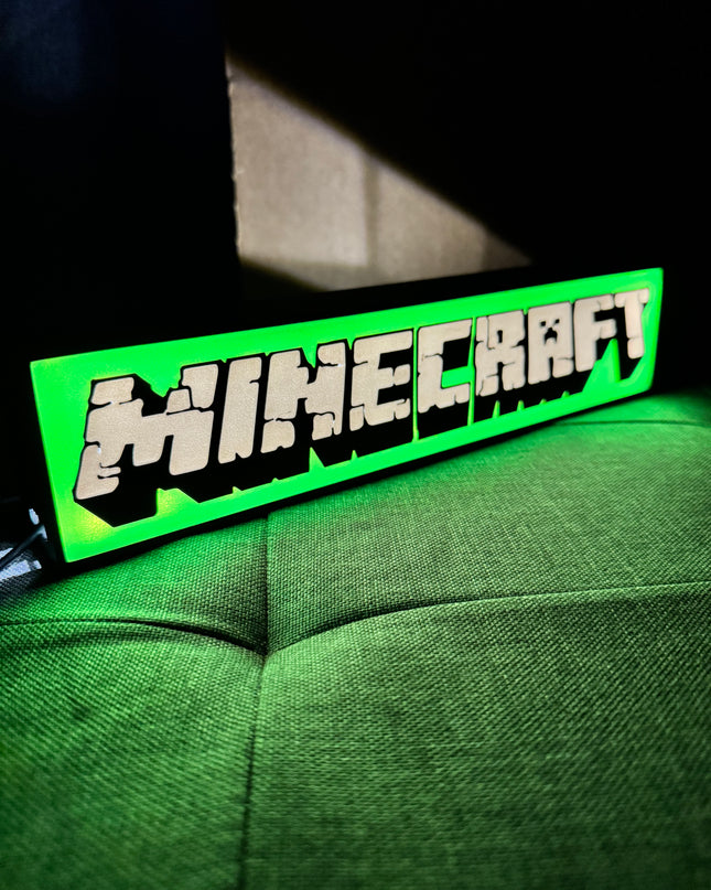 Lampe Minecraft - Lightbox 3D LED | Design Noir, Vert & Gris | USB