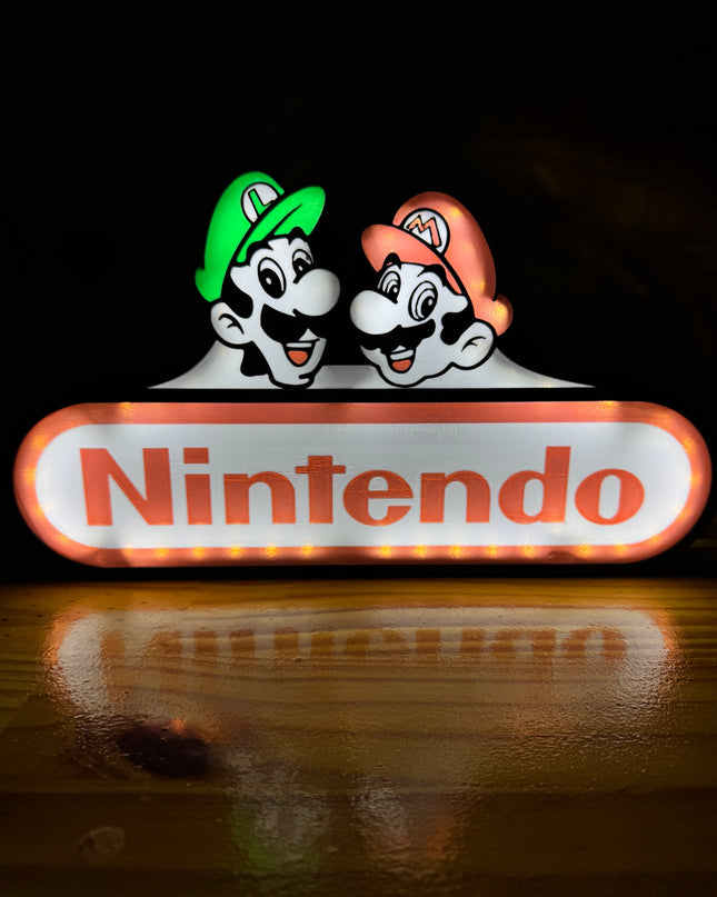 Lampe Mario & Luigi - Nintendo Lightbox 3D LED | Design Noir, Blanc, Rouge & Vert | USB