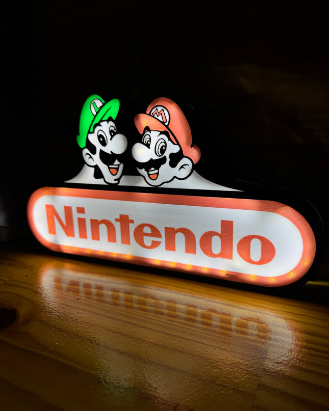 Lampe Mario & Luigi - Nintendo Lightbox 3D LED | Design Noir, Blanc, Rouge & Vert | USB