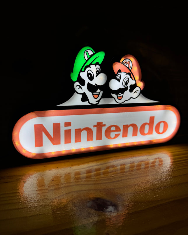 Lampe Mario & Luigi - Nintendo Lightbox 3D LED | Design Noir, Blanc, Rouge & Vert | USB