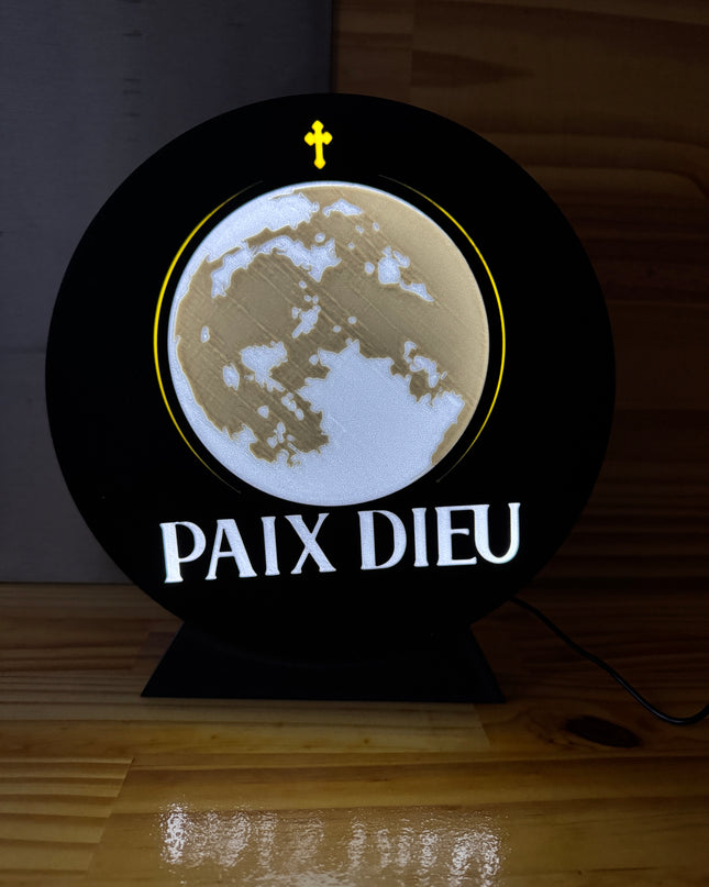 Lampe Paix Dieu - Lightbox 3D LED | Design Noir, Blanc, Jaune & Gris | USB