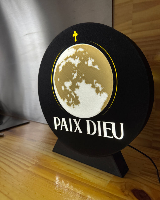 Lampe Paix Dieu - Lightbox 3D LED | Design Noir, Blanc, Jaune & Gris | USB
