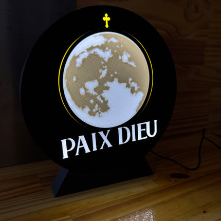 Lampe Paix Dieu - Lightbox 3D LED | Design Noir, Blanc, Jaune & Gris | USB
