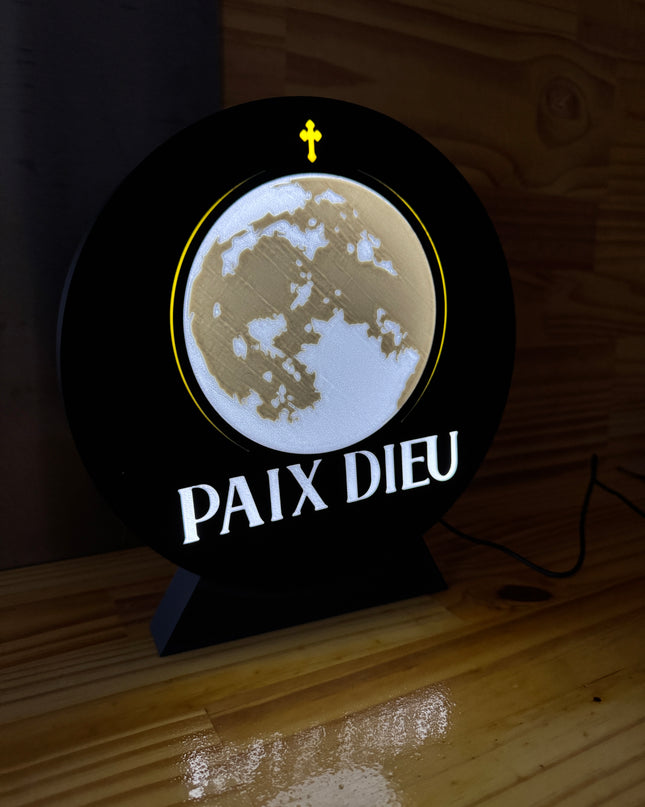 Lampe Paix Dieu - Lightbox 3D LED | Design Noir, Blanc, Jaune & Gris | USB