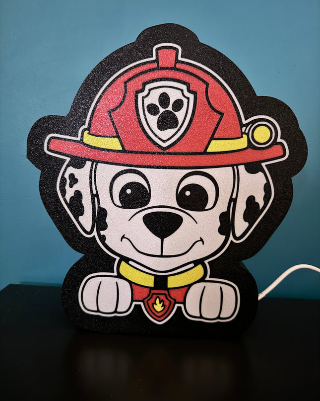 Lampe Pat' Patrouille Marcus - Lightbox 3D LED | Design Noir, Blanc, Rouge & Jaune | USB