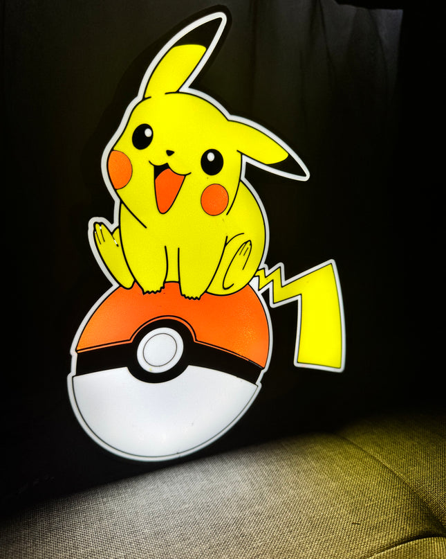 Lampe Pikachu Pokéball - Lightbox 3D LED | Design Noir, Rouge, Blanc & Jaune | USB