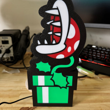 Lampe Plante Piranha - Mario Lightbox 3D LED | Design Noir, Vert, Blanc & Rouge | USB