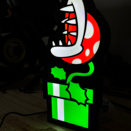 Lampe Plante Piranha - Mario Lightbox 3D LED | Design Noir, Vert, Blanc & Rouge | USB