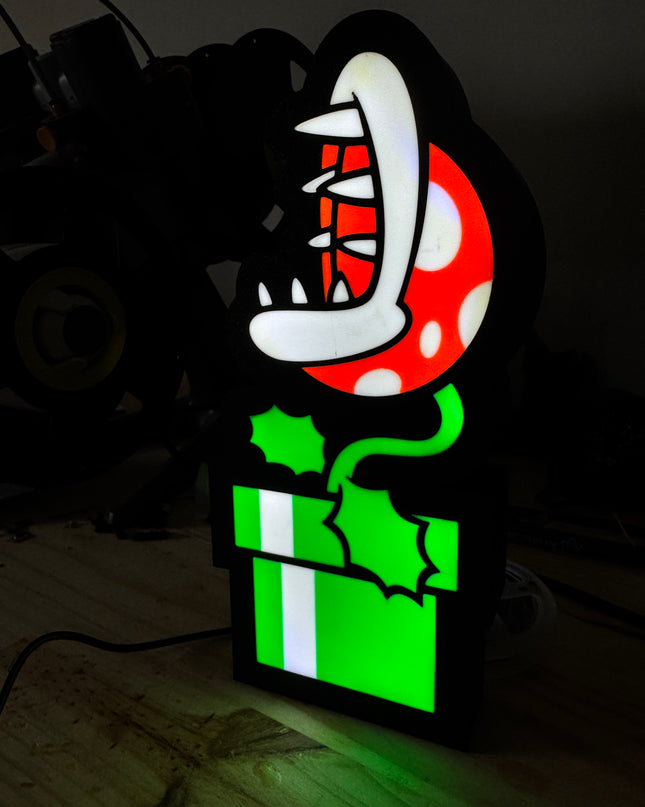 Lampe Plante Piranha - Mario Lightbox 3D LED | Design Noir, Vert, Blanc & Rouge | USB