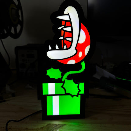 Lampe Plante Piranha - Mario Lightbox 3D LED | Design Noir, Vert, Blanc & Rouge | USB