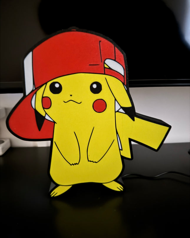 Lampe Pokémon Casquette - Lightbox 3D LED | Design Noir, Rouge, Blanc & Jaune | USB