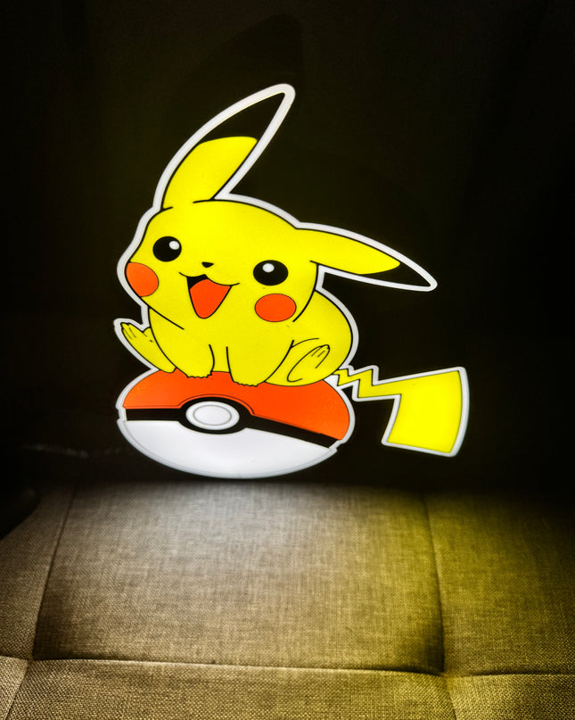 Lampe Pikachu Pokéball - Lightbox 3D LED | Design Noir, Rouge, Blanc & Jaune | USB