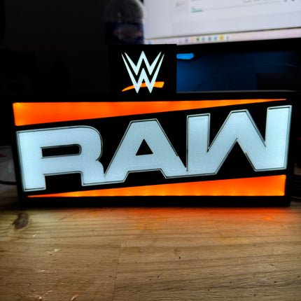 Lampe WWE RAW - Nouveau Logo Lightbox 3D LED | Design Noir, Blanc & Rouge | USB