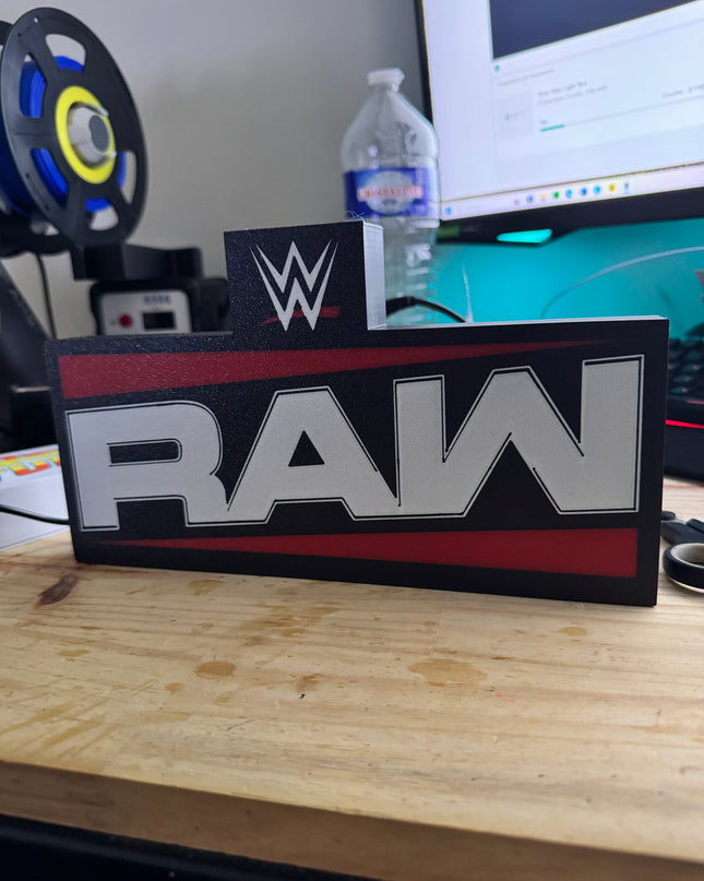 Lampe WWE RAW - Nouveau Logo Lightbox 3D LED | Design Noir, Blanc & Rouge | USB