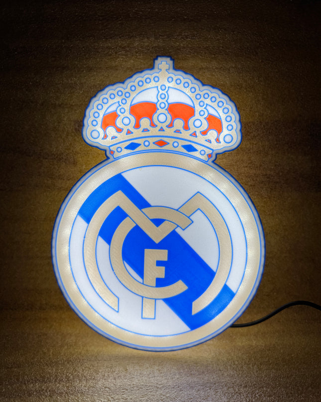 Lampe Real Madrid - Lightbox 3D LED | Design Blanc, Doré, Rouge & Bleu | USB