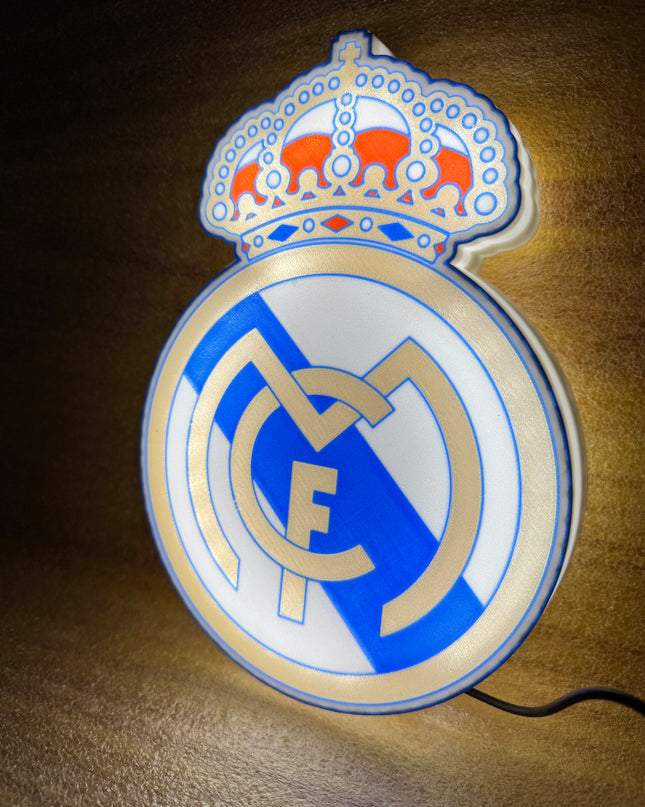 Lampe Real Madrid - Lightbox 3D LED | Design Blanc, Doré, Rouge & Bleu | USB