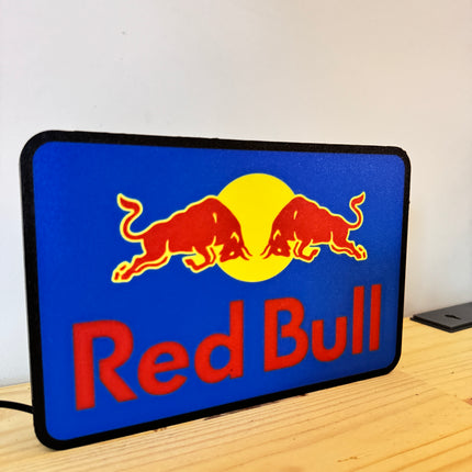 Lampe Red Bull - Lightbox 3D LED | Design Noir, Jaune, Bleu & Rouge | USB