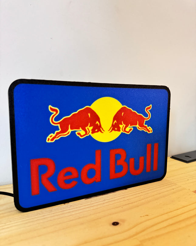 Lampe Red Bull - Lightbox 3D LED | Design Noir, Jaune, Bleu & Rouge | USB