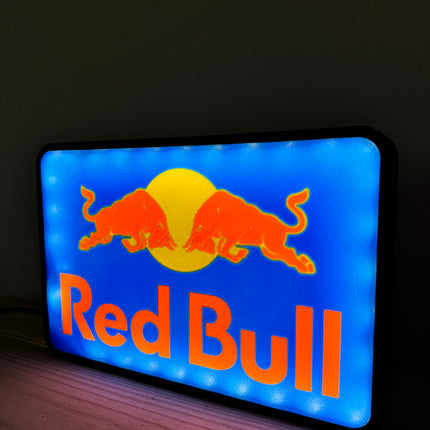 Lampe Red Bull - Lightbox 3D LED | Design Noir, Jaune, Bleu & Rouge | USB