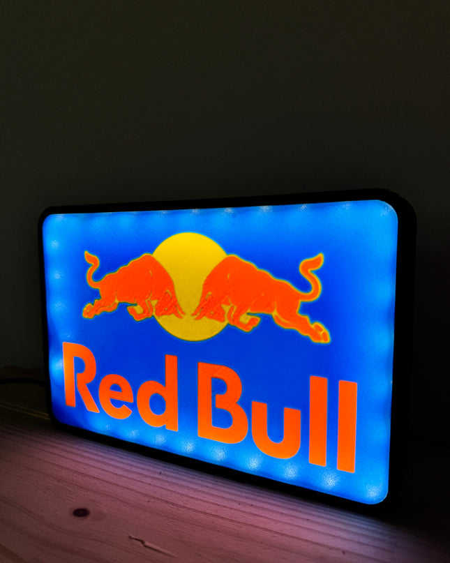Lampe Red Bull - Lightbox 3D LED | Design Noir, Jaune, Bleu & Rouge | USB
