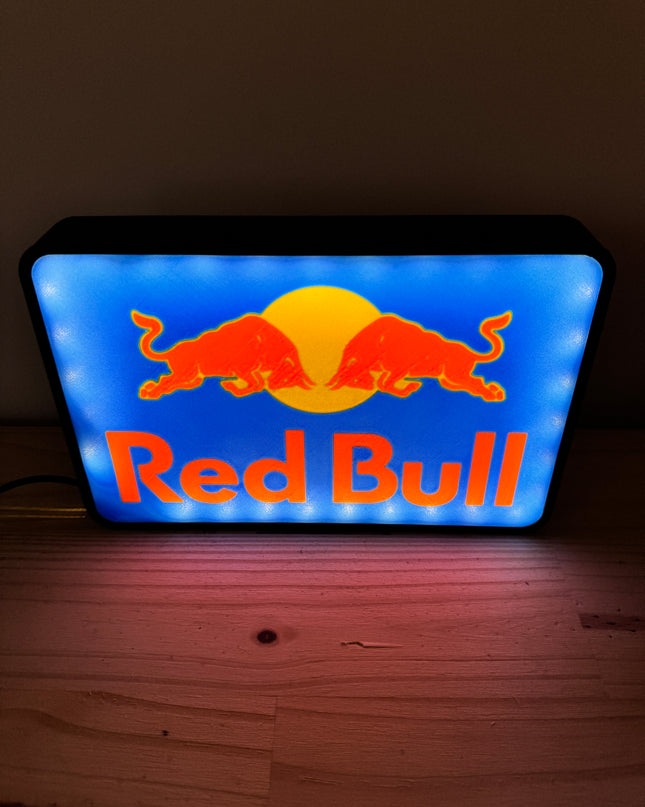 Lampe Red Bull - Lightbox 3D LED | Design Noir, Jaune, Bleu & Rouge | USB