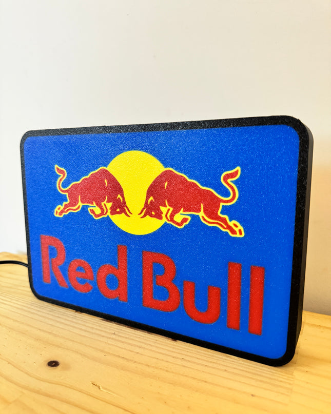 Lampe Red Bull - Lightbox 3D LED | Design Noir, Jaune, Bleu & Rouge | USB