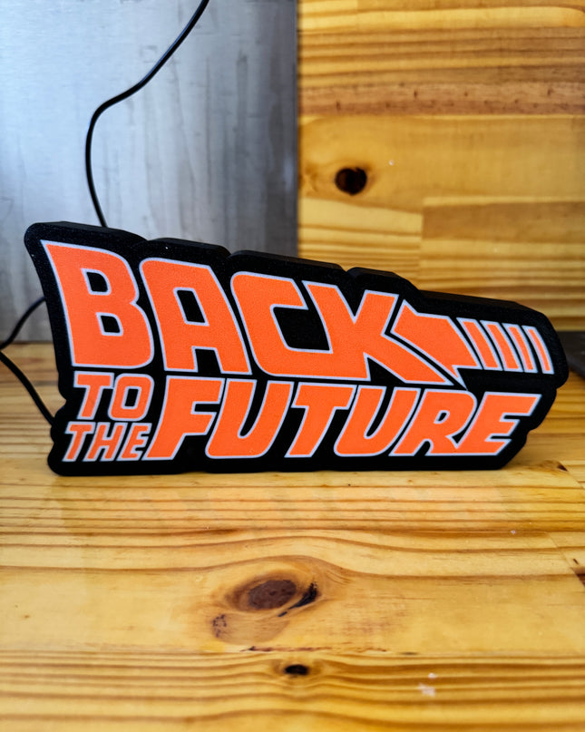 Lampe Back to the Future - Lightbox 3D LED | Design Noir, Orange & Blanc | USB