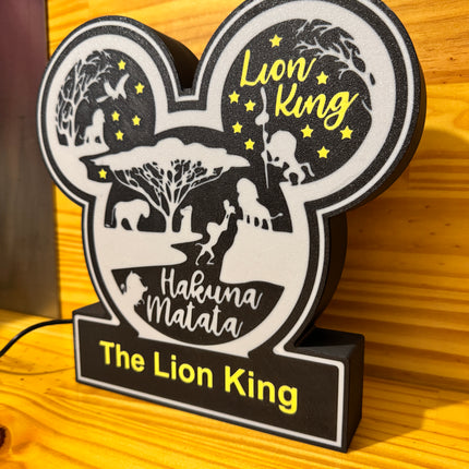 Lampe Le Roi Lion - Lightbox 3D LED | Design Noir, Blanc & Jaune | USB