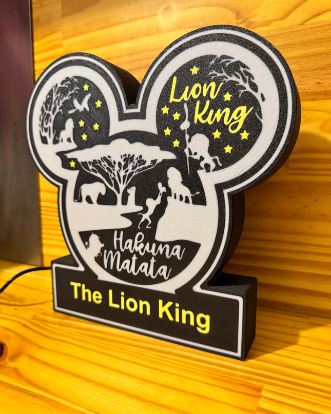 Lampe Le Roi Lion - Lightbox 3D LED | Design Noir, Blanc & Jaune | USB
