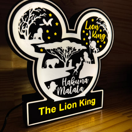 Lampe Le Roi Lion - Lightbox 3D LED | Design Noir, Blanc & Jaune | USB
