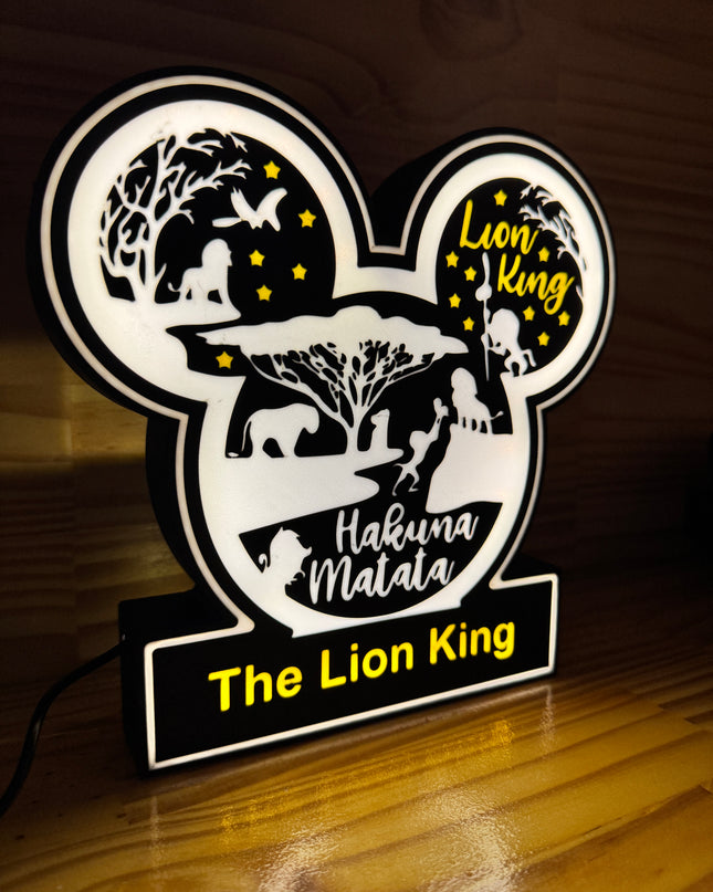 Lampe Le Roi Lion - Lightbox 3D LED | Design Noir, Blanc & Jaune | USB