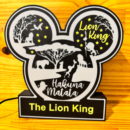 Lampe Le Roi Lion - Lightbox 3D LED | Design Noir, Blanc & Jaune | USB