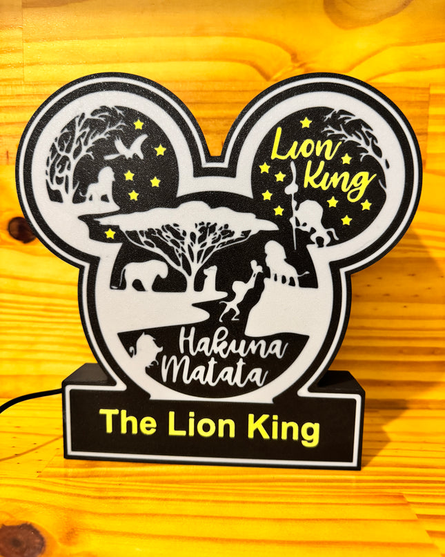 Lampe Le Roi Lion - Lightbox 3D LED | Design Noir, Blanc & Jaune | USB