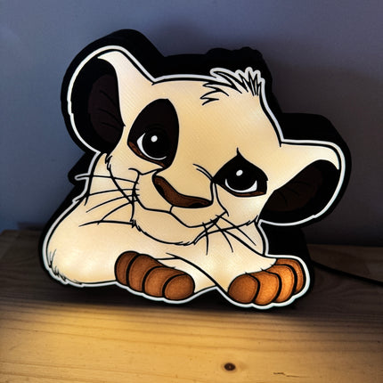 Lampe Le Roi Lion Simba - Lightbox 3D LED | Design Noir, Doré, Marron & Blanc | USB