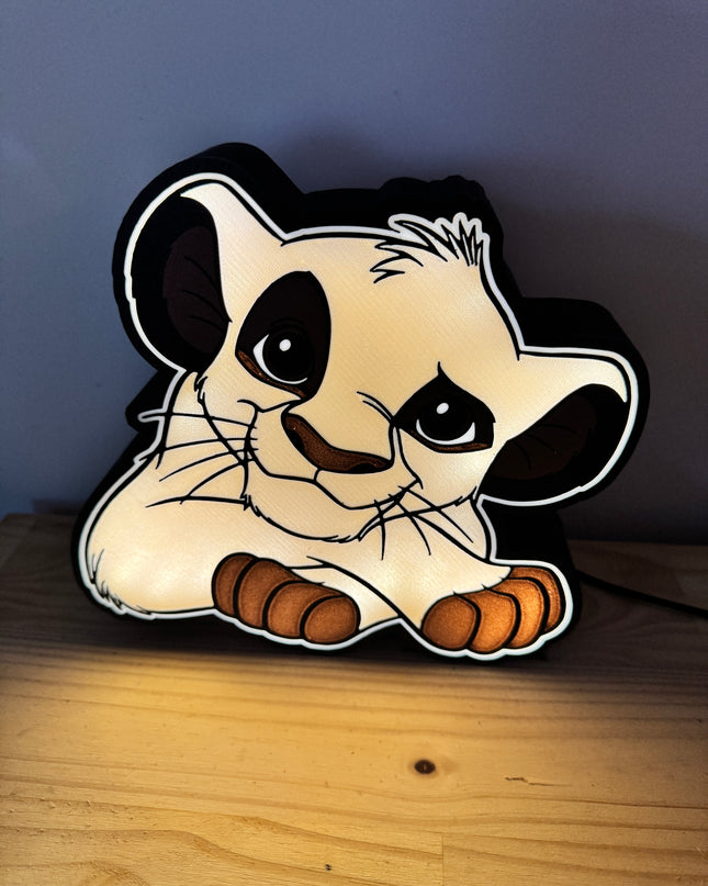 Lampe Le Roi Lion Simba - Lightbox 3D LED | Design Noir, Doré, Marron & Blanc | USB