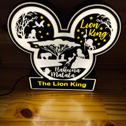 Lampe Le Roi Lion - Lightbox 3D LED | Design Noir, Blanc & Jaune | USB