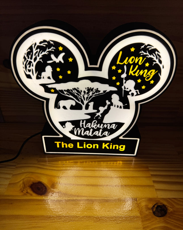 Lampe Le Roi Lion - Lightbox 3D LED | Design Noir, Blanc & Jaune | USB