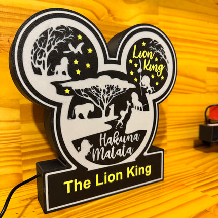 Lampe Le Roi Lion - Lightbox 3D LED | Design Noir, Blanc & Jaune | USB