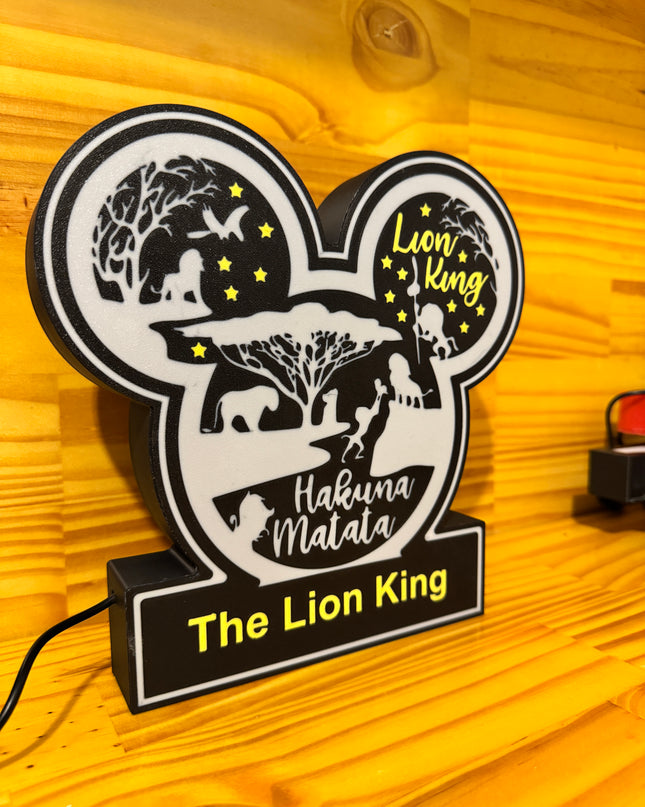 Lampe Le Roi Lion - Lightbox 3D LED | Design Noir, Blanc & Jaune | USB