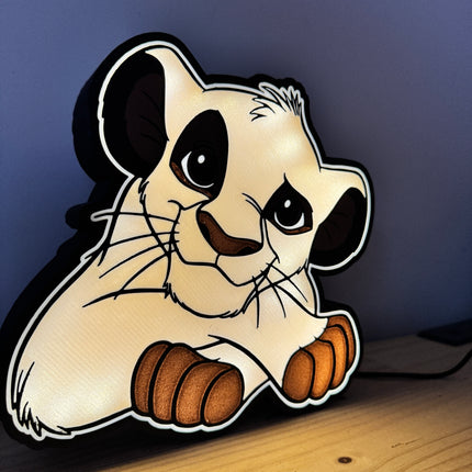 Lampe Le Roi Lion Simba - Lightbox 3D LED | Design Noir, Doré, Marron & Blanc | USB