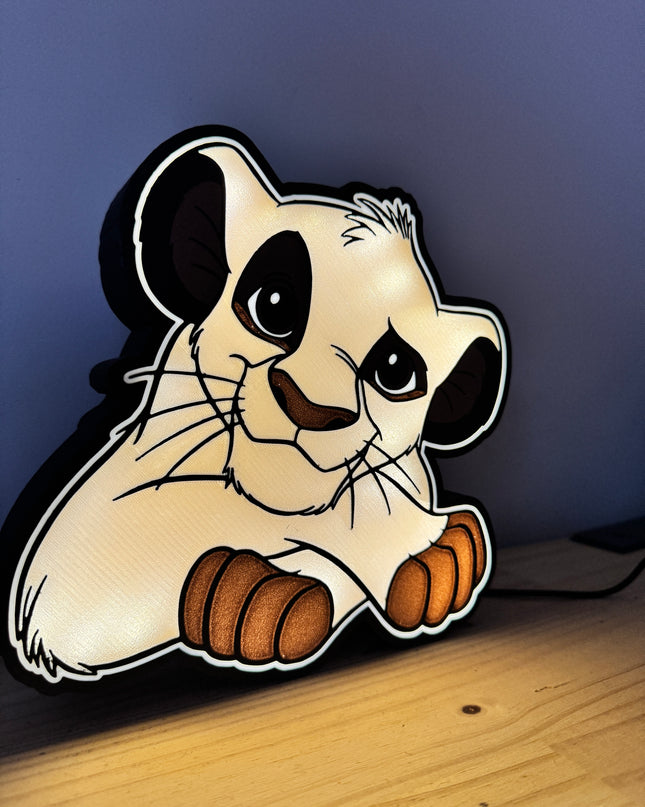 Lampe Le Roi Lion Simba - Lightbox 3D LED | Design Noir, Doré, Marron & Blanc | USB