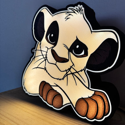 Lampe Le Roi Lion Simba - Lightbox 3D LED | Design Noir, Doré, Marron & Blanc | USB