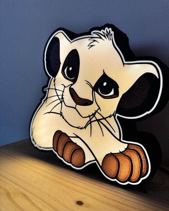 Lampe Le Roi Lion Simba - Lightbox 3D LED | Design Noir, Doré, Marron & Blanc | USB
