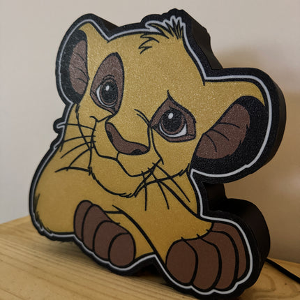 Lampe Le Roi Lion Simba - Lightbox 3D LED | Design Noir, Doré, Marron & Blanc | USB
