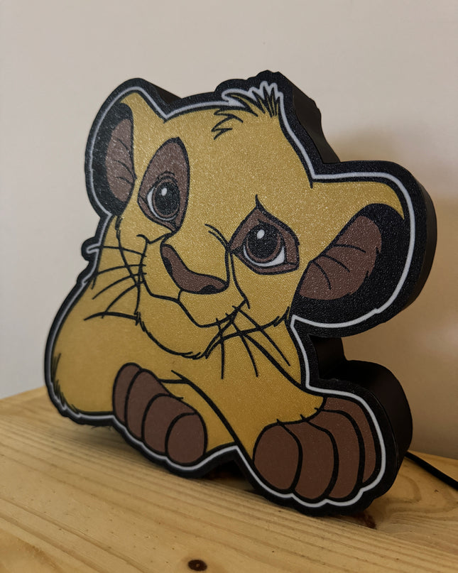 Lampe Le Roi Lion Simba - Lightbox 3D LED | Design Noir, Doré, Marron & Blanc | USB