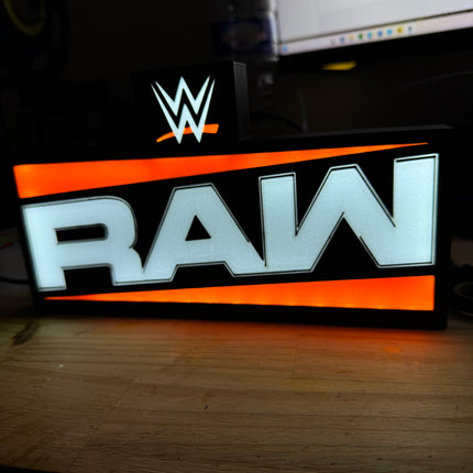 Lampe WWE RAW - Nouveau Logo Lightbox 3D LED | Design Noir, Blanc & Rouge | USB