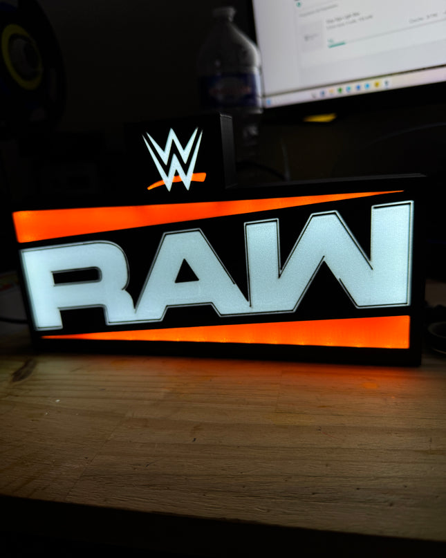 Lampe WWE RAW - Nouveau Logo Lightbox 3D LED | Design Noir, Blanc & Rouge | USB