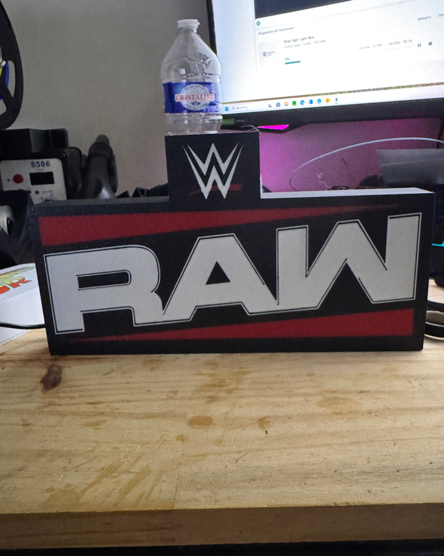 Lampe WWE RAW - Nouveau Logo Lightbox 3D LED | Design Noir, Blanc & Rouge | USB