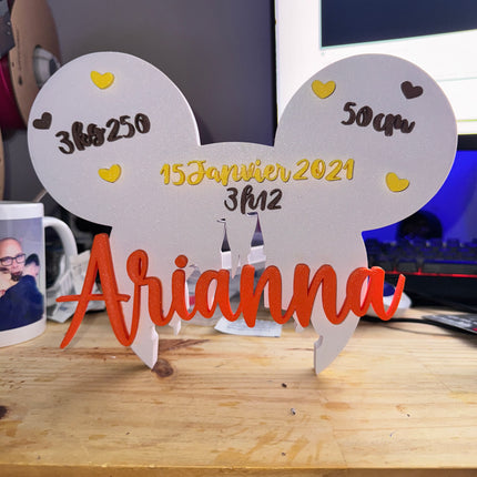 Plaque de Naissance Personnalisée - Design Oreilles Magiques | Prénom & Détails Bébé | Création 3D | LumiLab